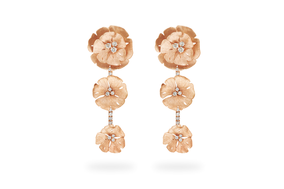 Ginkgo 3 Flowers Earring - Rose Gold