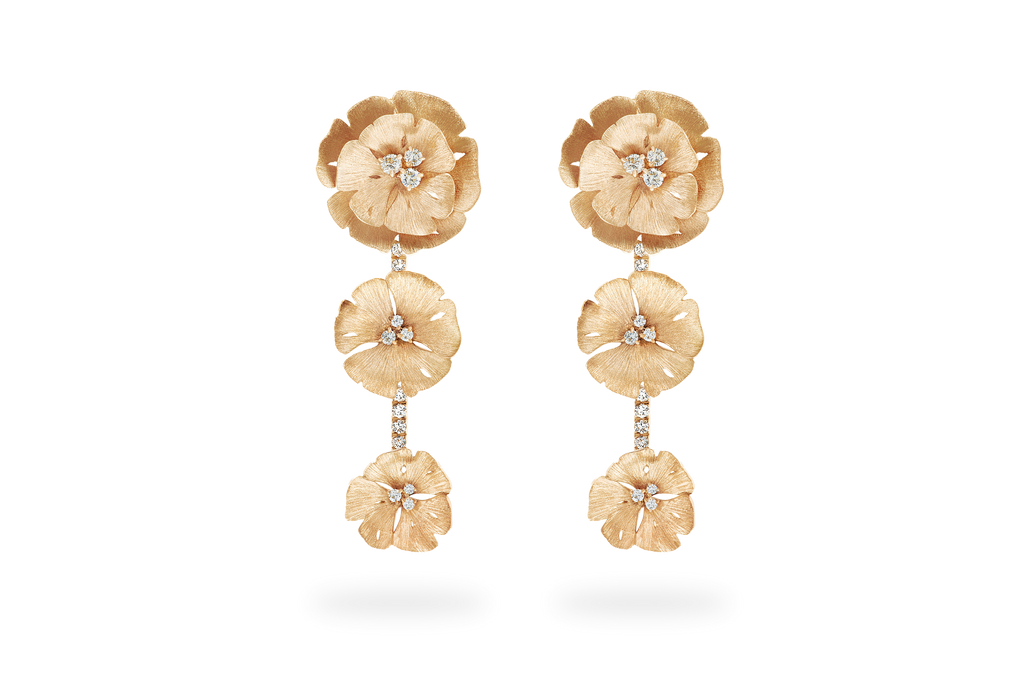 Boucle d'oreille Ginkgo 3 Fleurs - Or Jaune