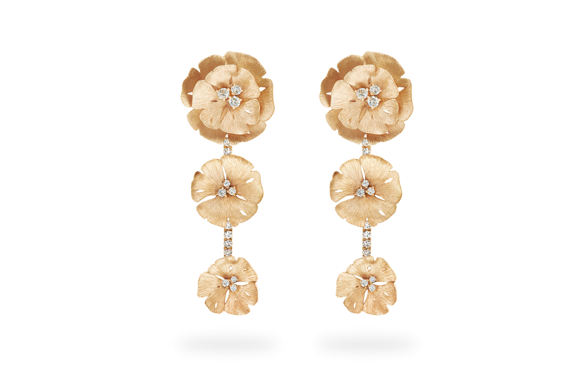 Boucle d'oreille Ginkgo 3 Fleurs - Or Jaune