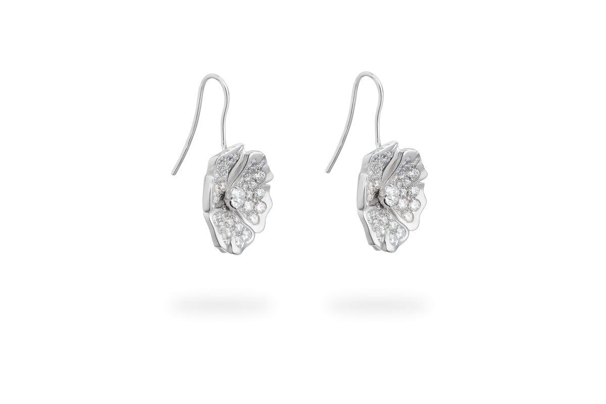 Ginkgo Pavé Sleeper Earring - White Gold