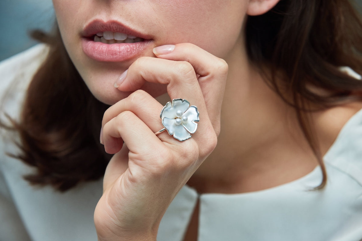 Ginkgo Ring - Silver & Mother-of-Pearl