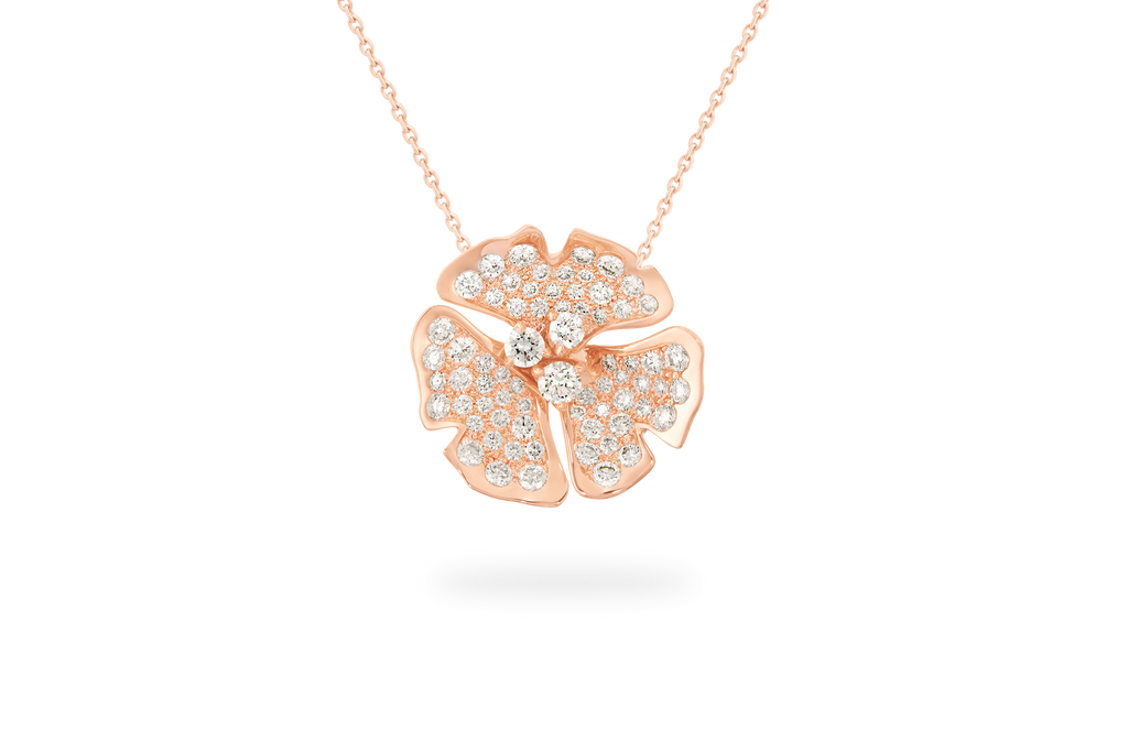 Collier Ginkgo Pavé Grand Modèle - Or Rose