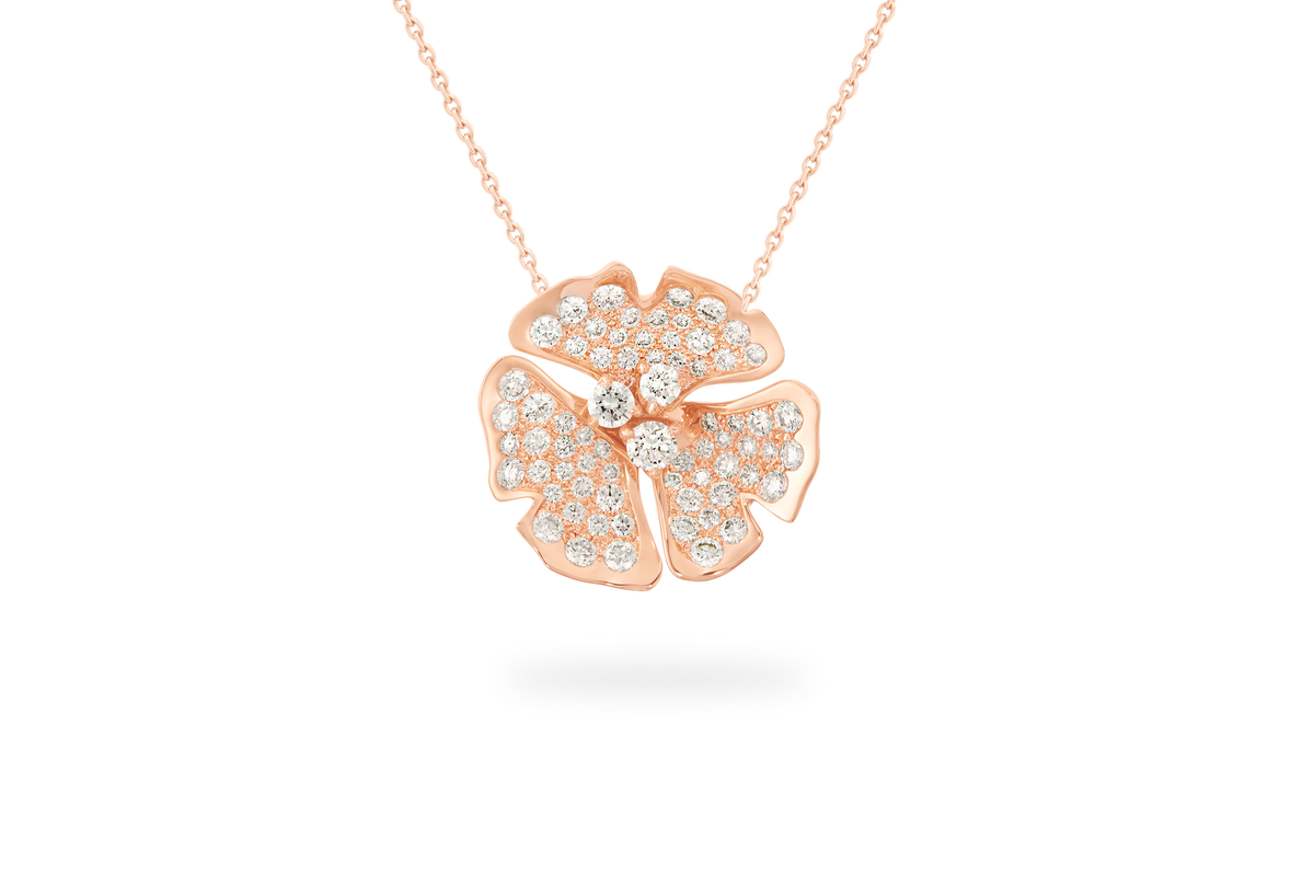 Collier Ginkgo Pavé Grand Modèle - Or Rose
