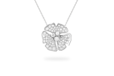 Collier Ginkgo Pavé Grand Modèle - Or blanc
