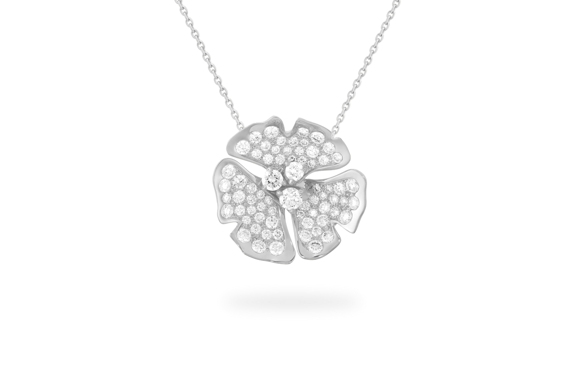 Collier Ginkgo Pavé Grand Modèle - Or blanc