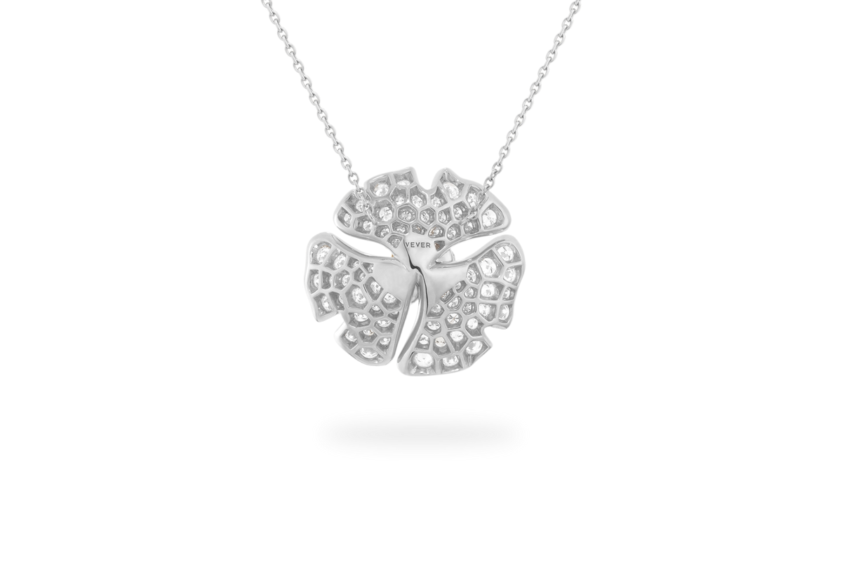 Collier Ginkgo Pavé Grand Modèle - Or blanc