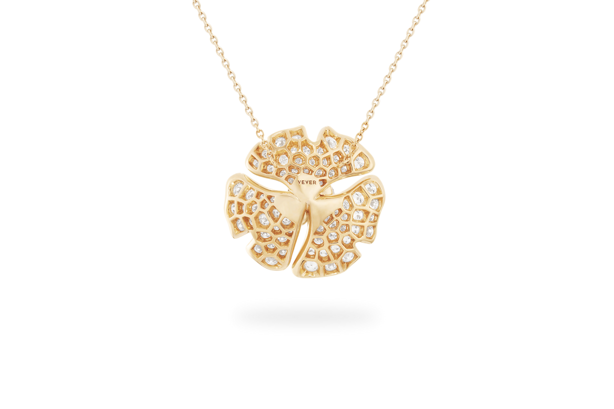 Collier Ginkgo Pavé Grand Modèle - Or Jaune