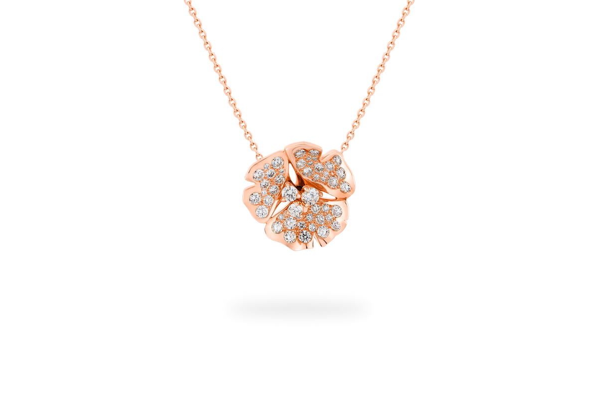 Collier Ginkgo Pavé Moyen Modèle - Or Rose