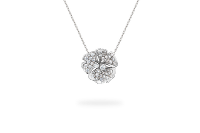 Collier Ginkgo Pavé Moyen Modèle - Or Blanc