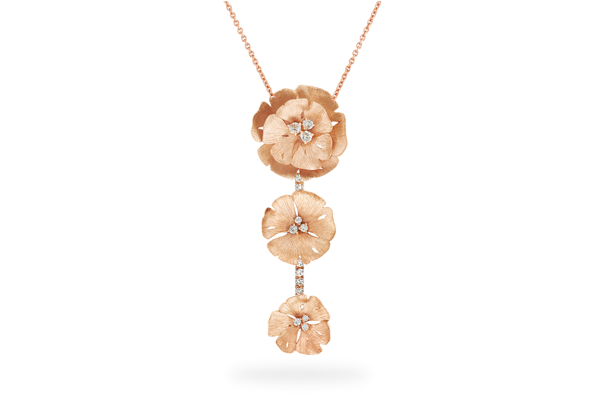 Ginkgo Three-Flower Necklace - Rose Gold