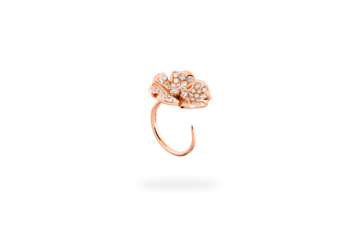 Bague Ginkgo Pavée Moyen Modèle - Or Rose
