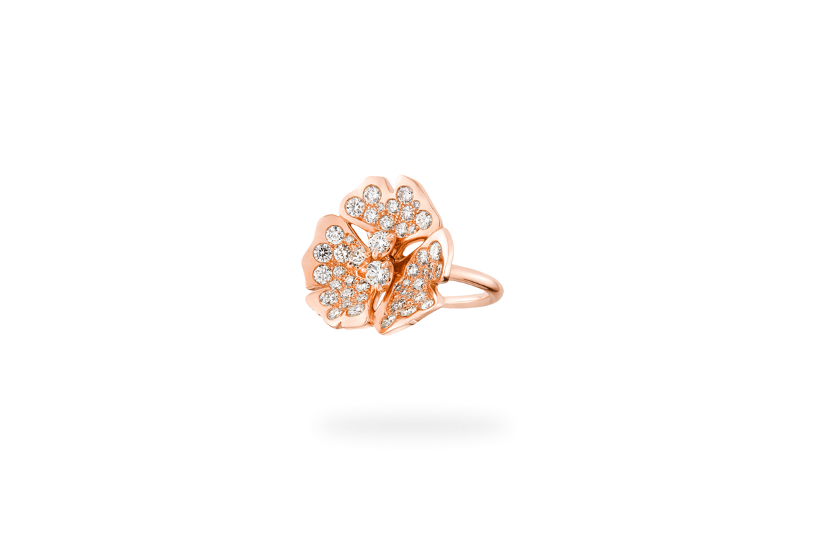 Bague Ginkgo Pavée Moyen Modèle - Or Rose