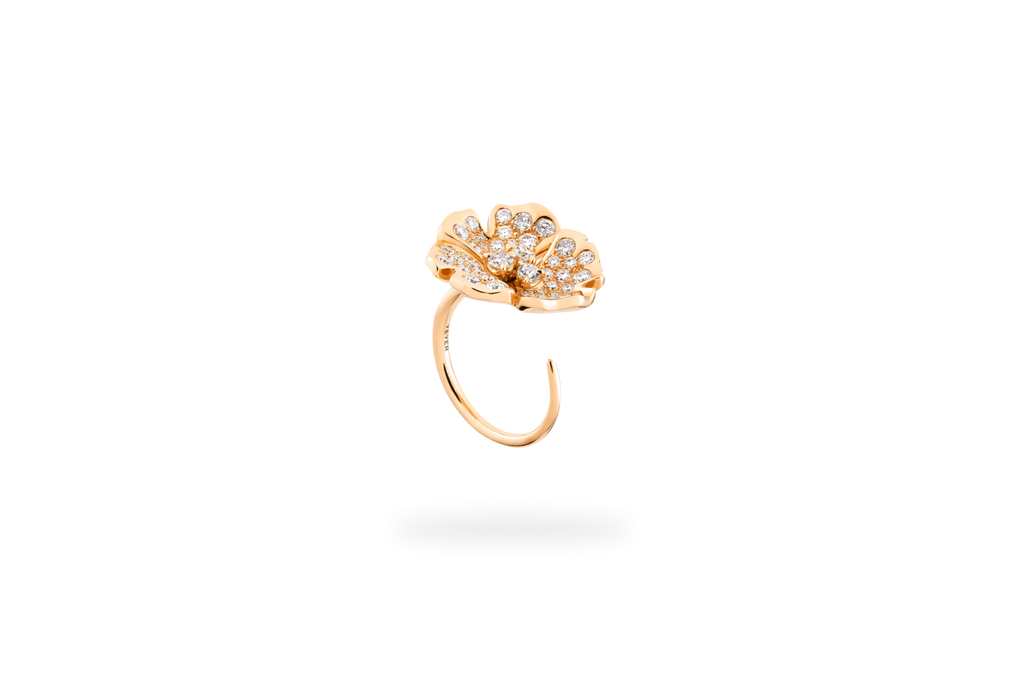 Bague Ginkgo Pavée Moyen Modèle - Or Jaune