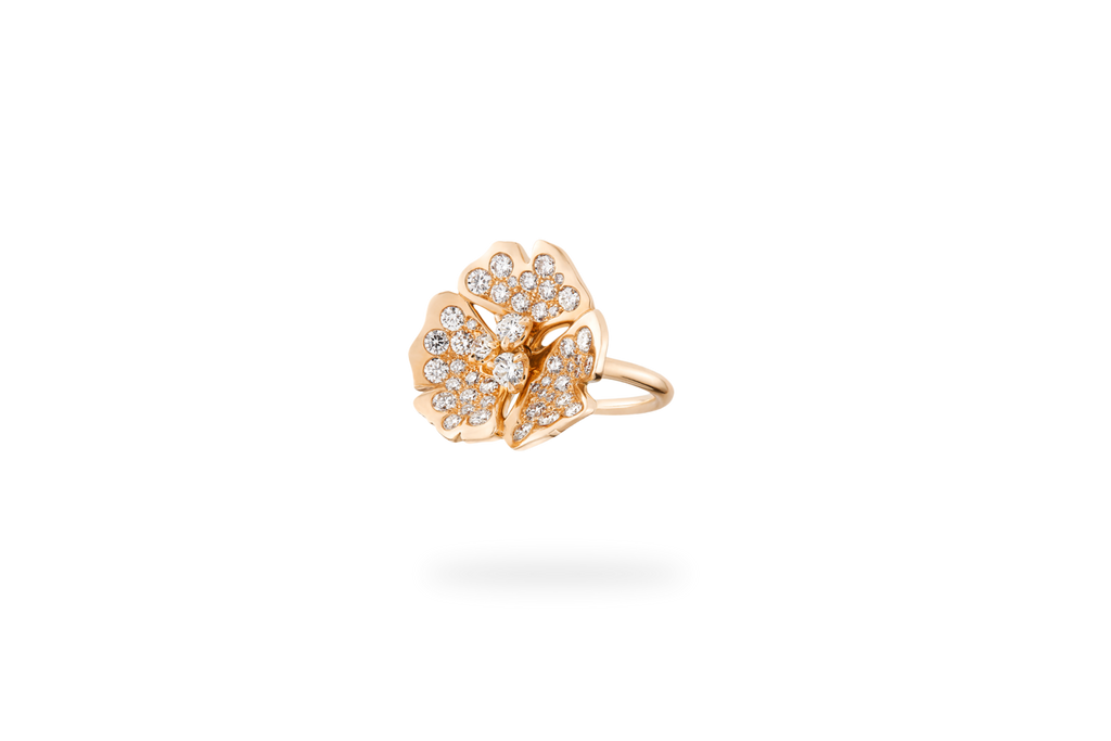 Bague Ginkgo Pavée Moyen Modèle - Or Jaune