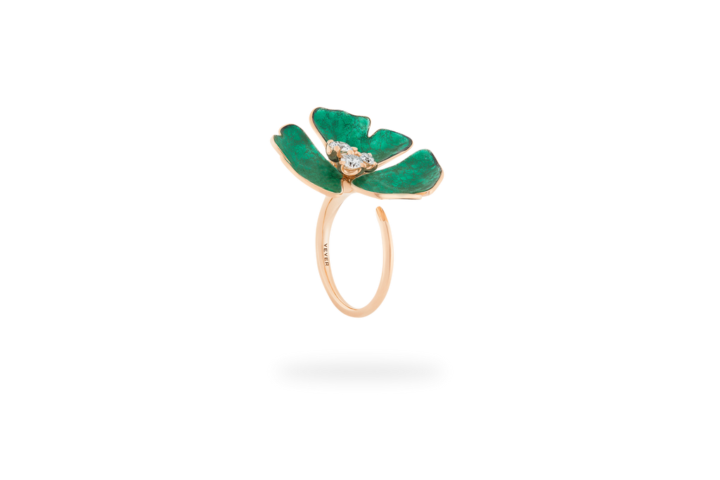 Bague Ginkgo Ardente Grand Modèle - Vert Emeraude