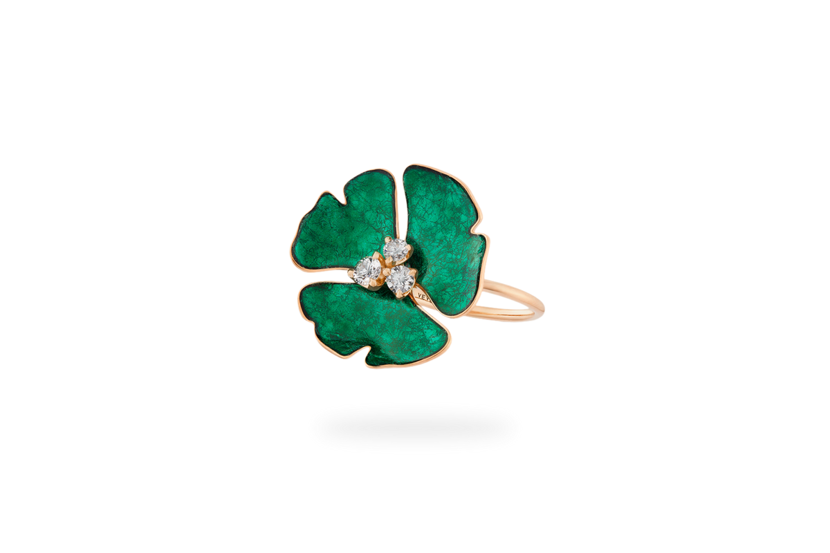 Bague Ginkgo Ardente Grand Modèle - Vert Emeraude