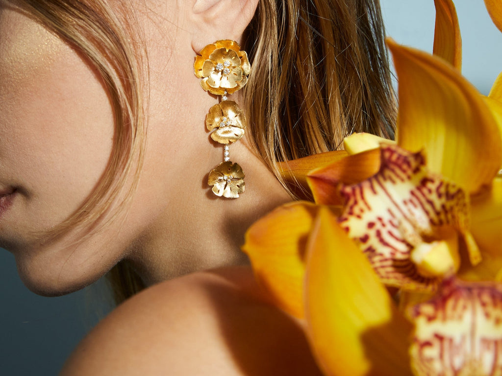 Boucle d'oreille Ginkgo 3 Fleurs - Or Jaune