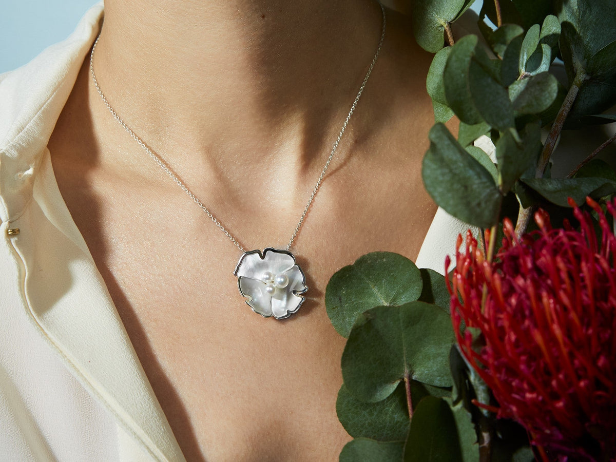 Ginkgo Necklace - Silver & Mother-of-Pearl